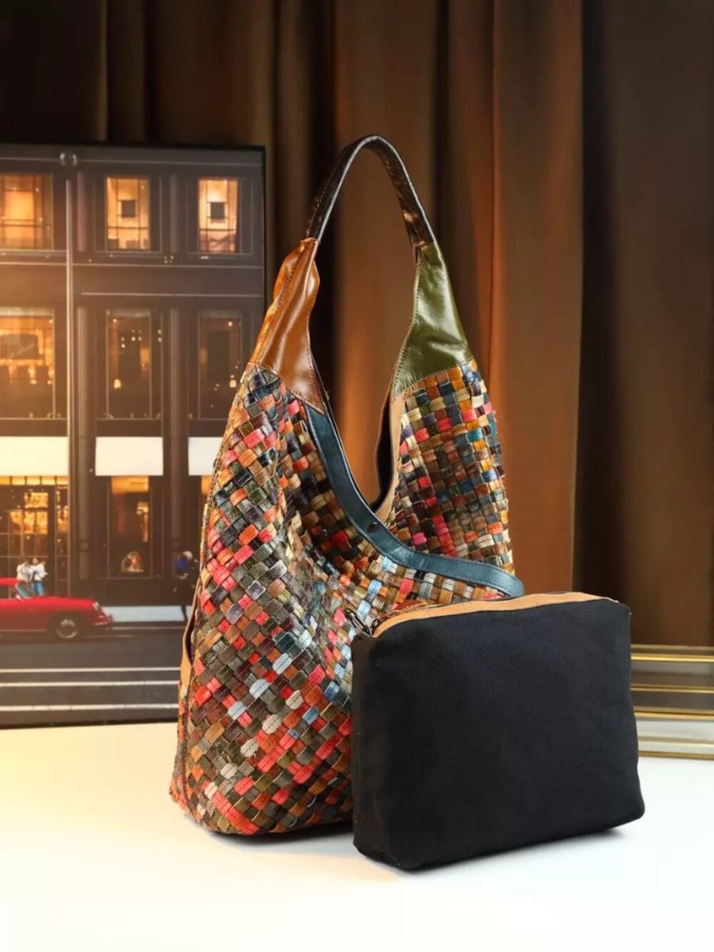 New Hand‑Woven Top‑Grain Leather Bucket Bag, Luxury Vintage Women's Handbag